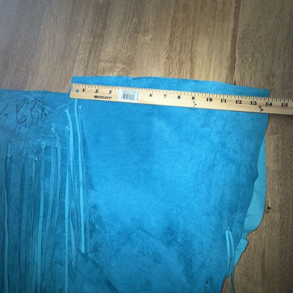 Vintage Western Teal Blue Suede Leather Fringe Shawl Cape Poncho Rodeo Hand made - Picture 9 of 16